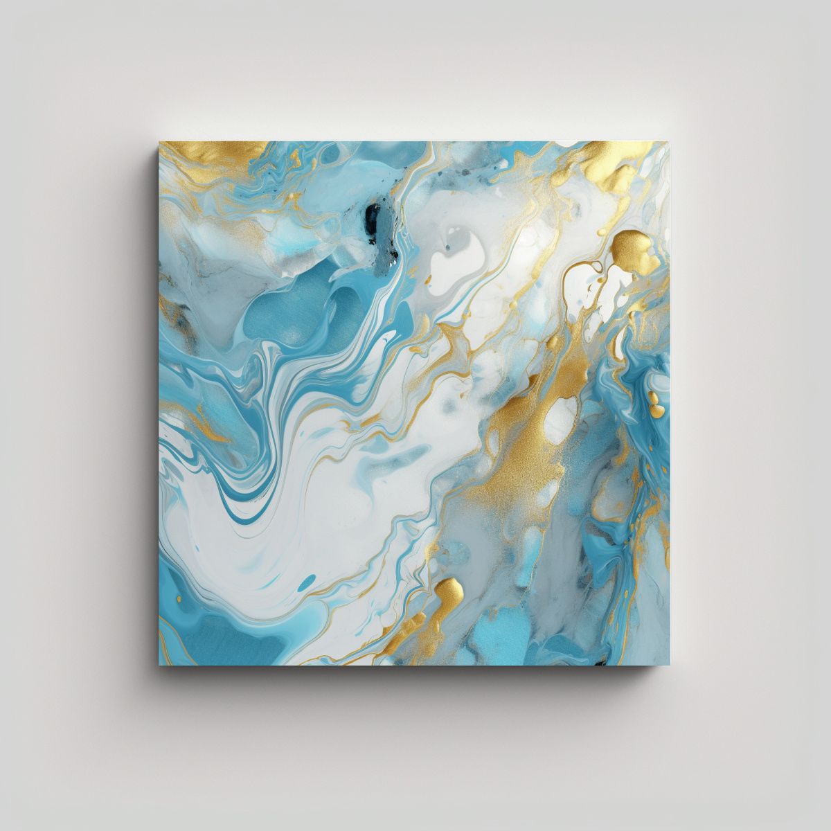 GENERICO - Cuadro Abstracto Azul Y Dorado Vibrante 80x80 Cm.