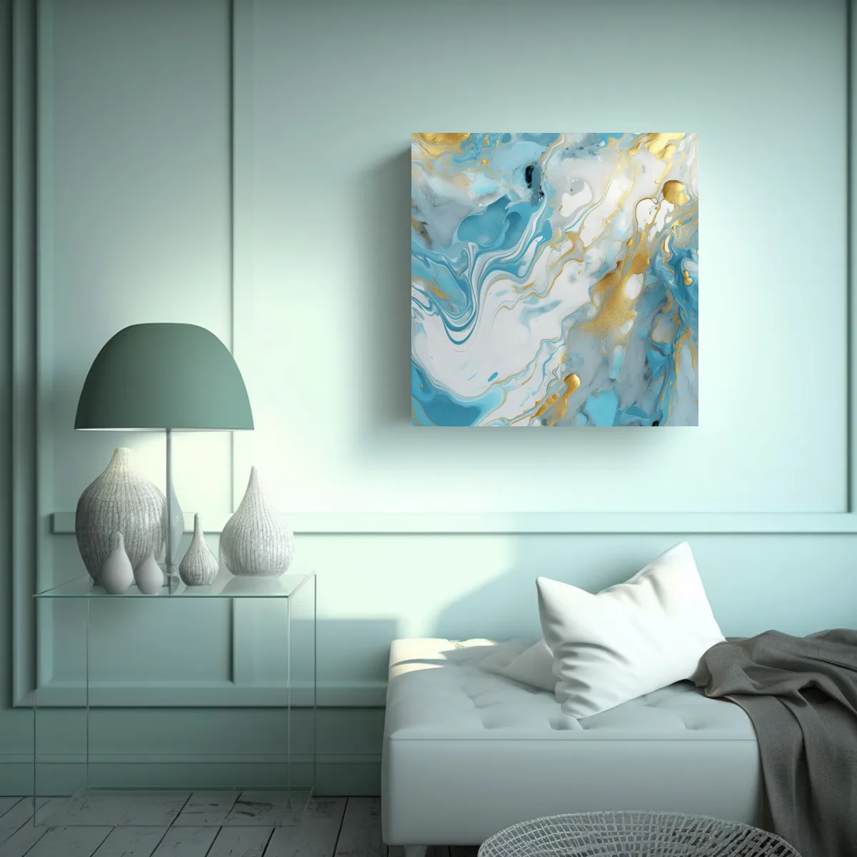 GENERICO - Cuadro Abstracto Azul Y Dorado Vibrante 80x80 Cm.