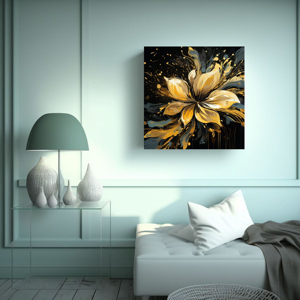 GENERICO - Cuadro Calido Elegante Dorado Y Negro Atmosfera 50x50 Cm