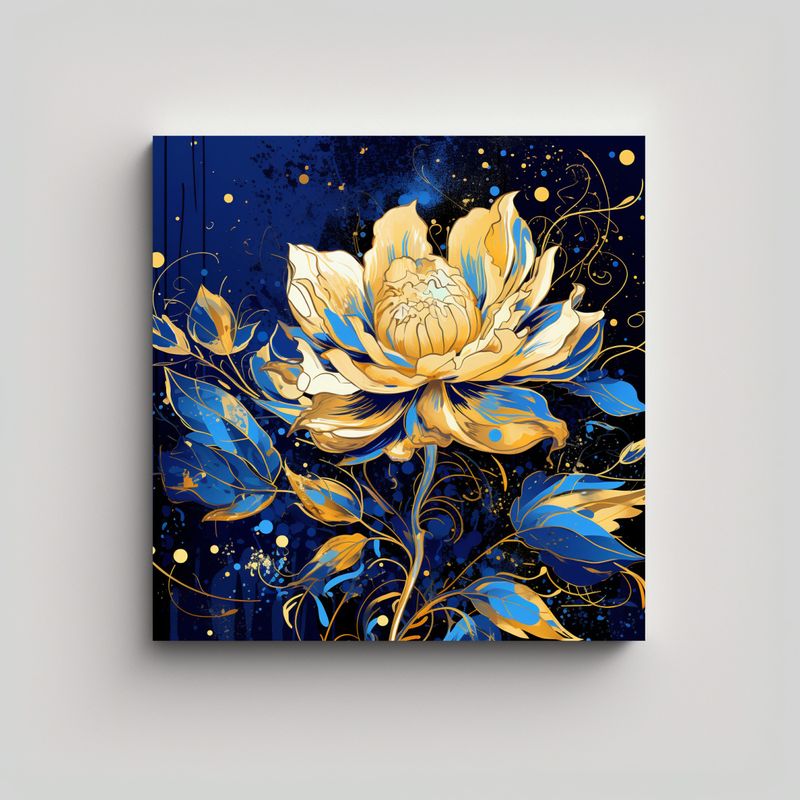 GENERICO - Cuadro Patron Intenso En Tonos Dorados Y Azules, 90x90 Cm