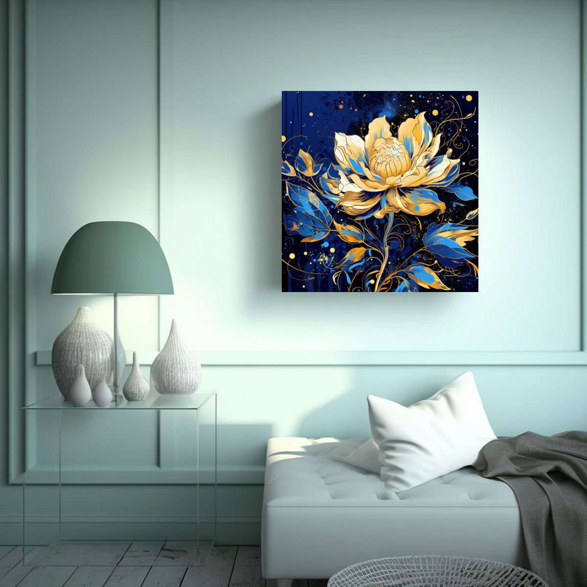 GENERICO - Cuadro Patron Intenso En Tonos Dorados Y Azules, 80x80 Cm