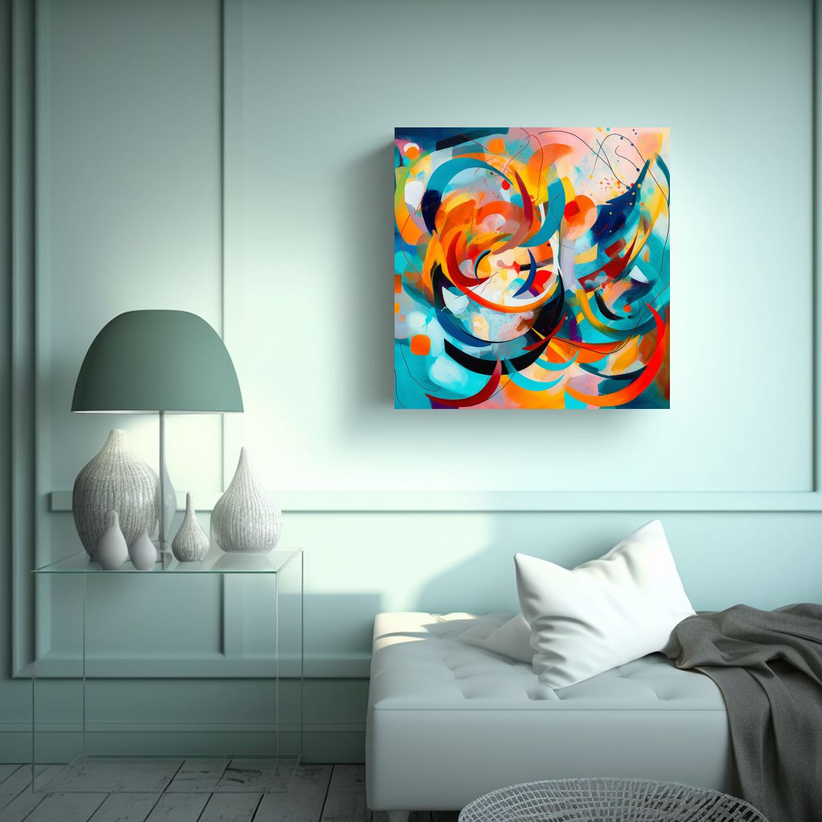 GENERICO - Pintura Abstracta En Bastidor De Diseño Hermoso 90x90 Cm