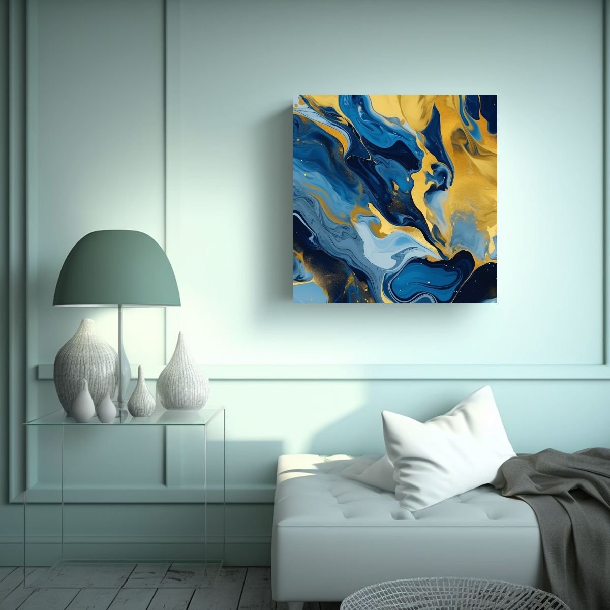 GENERICO - Fondo Abstracto Azul Y Dorado Canva Tonos Linda 50x50 Cm