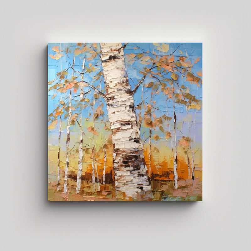 GENERICO - Pintura Abstracta De árbol De Abedul En Lienzo 90x90 Cm