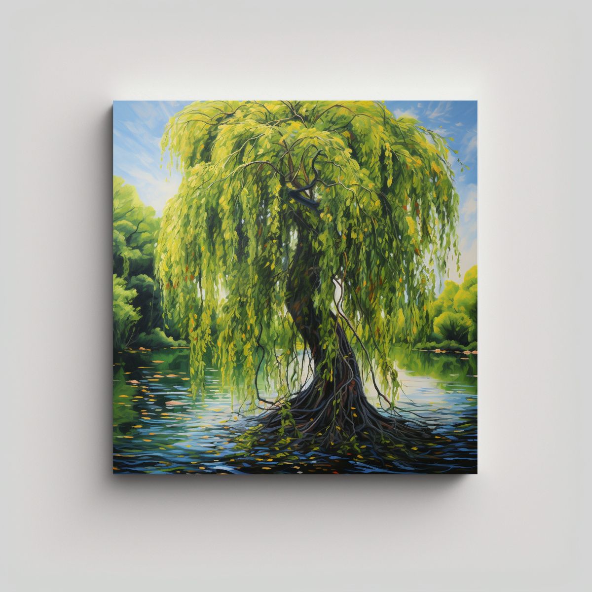 GENERICO - Cuadro Abstracto Movimiento Árbol Sauce Estilo 70x70 Cm