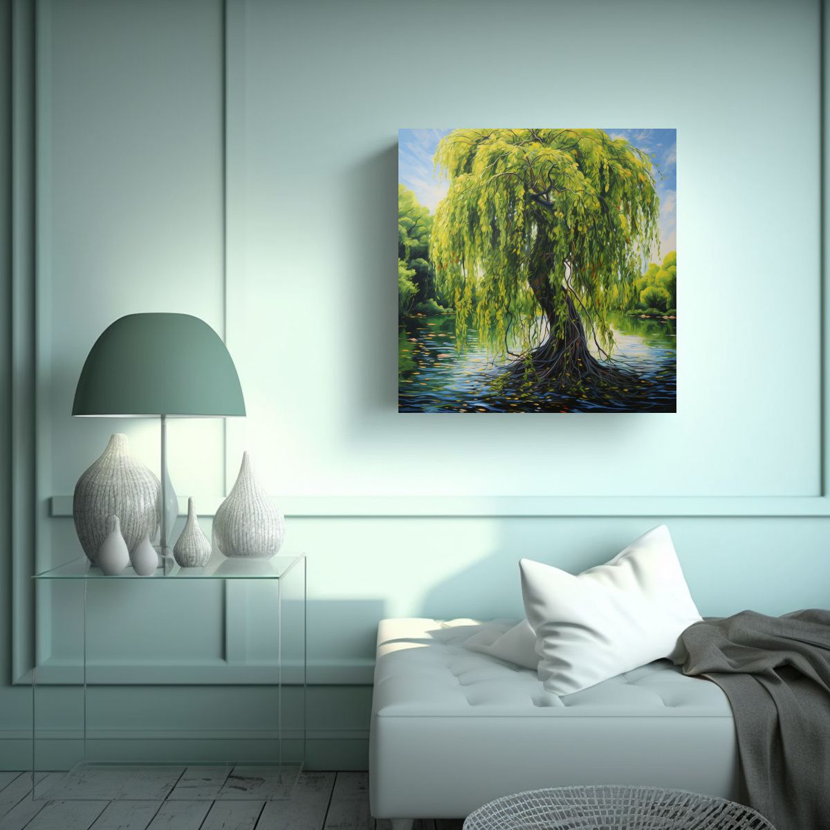 GENERICO - Cuadro Abstracto Movimiento Árbol Sauce Estilo 70x70 Cm