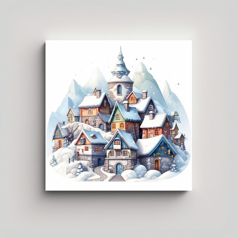 GENERICO - Cuadro Dibujo Nieve En Un Pueblo De Montaña Con 50x50 Cm