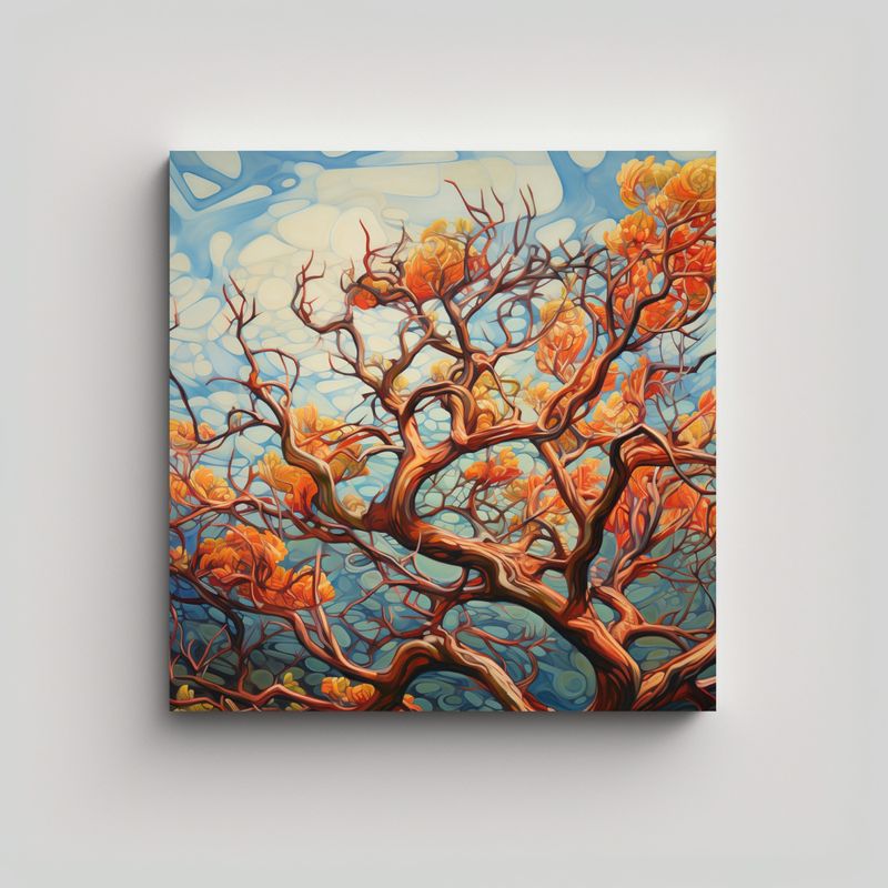 GENERICO - Pintura Abstracta De árbol De Arbutus En Detalle 60x60 Cm