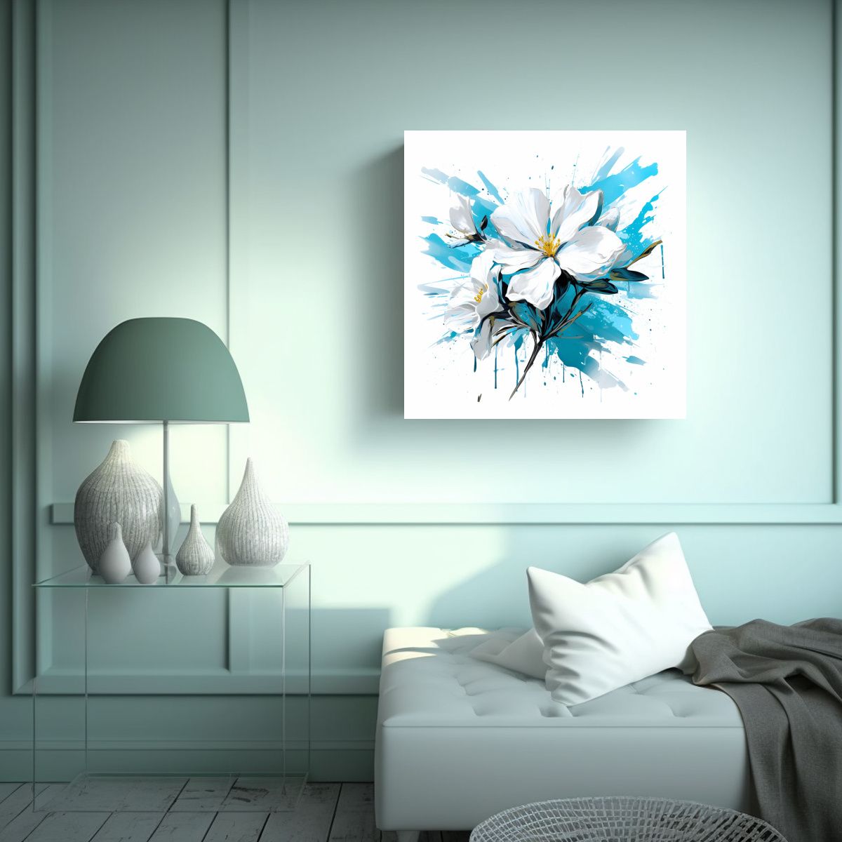 GENERICO - Cuadro Cuadro Living Blanco Y Turquesa, 80x80 Cm