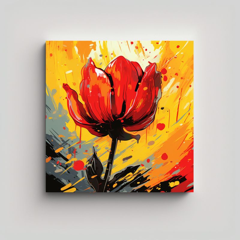 GENERICO - Cuadro Impreso Decorativo En Amarillo Y Rojo, 60x60 Cm