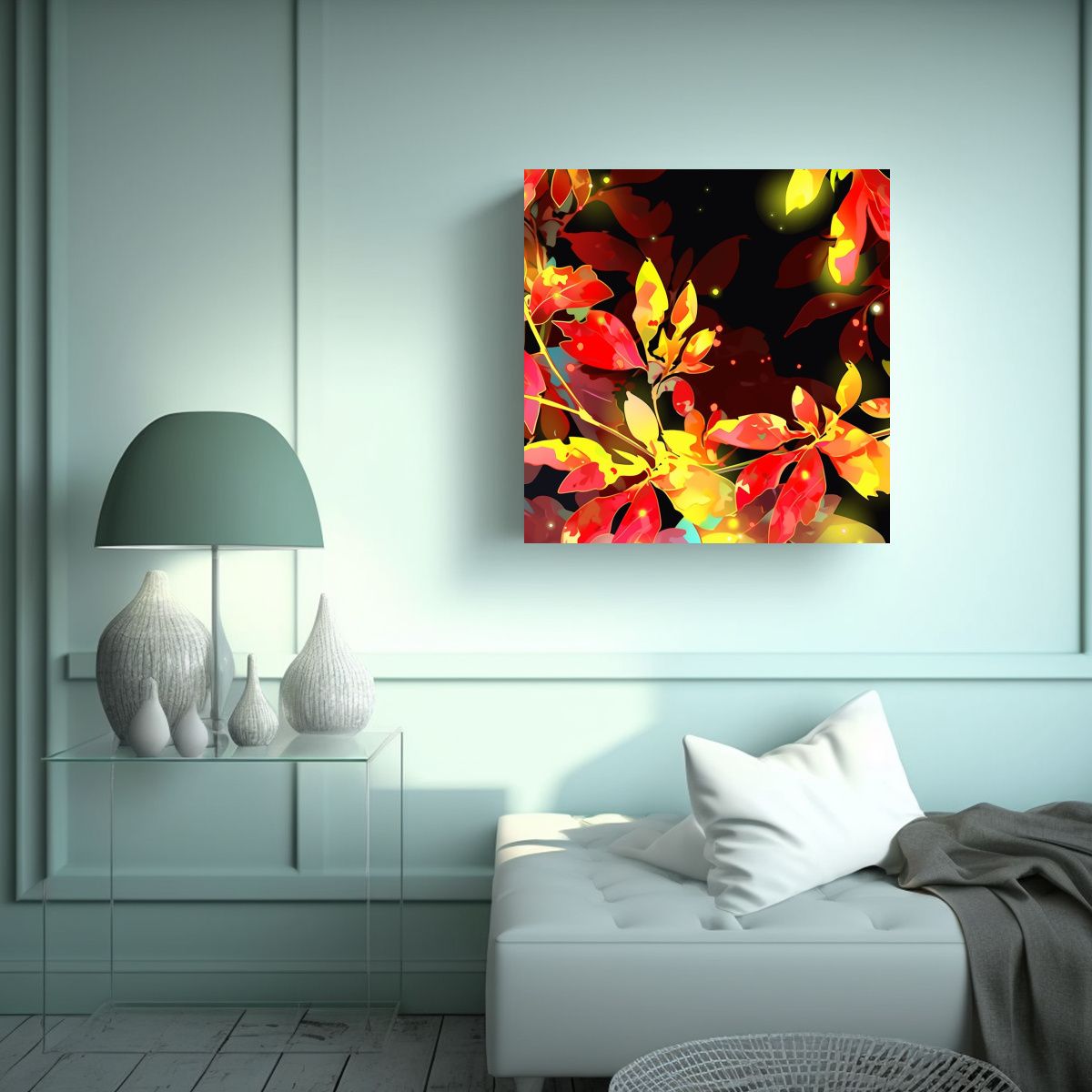 GENERICO - Cuadro Moderno Vida Amarillo Y Rojo Estilo 90x90 Cm