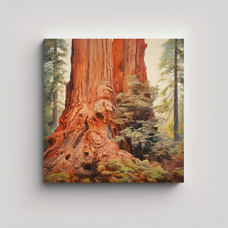 GENERICO - Pintura Abstracta De árbol Secuoya En Lienzo 50x50 Cm