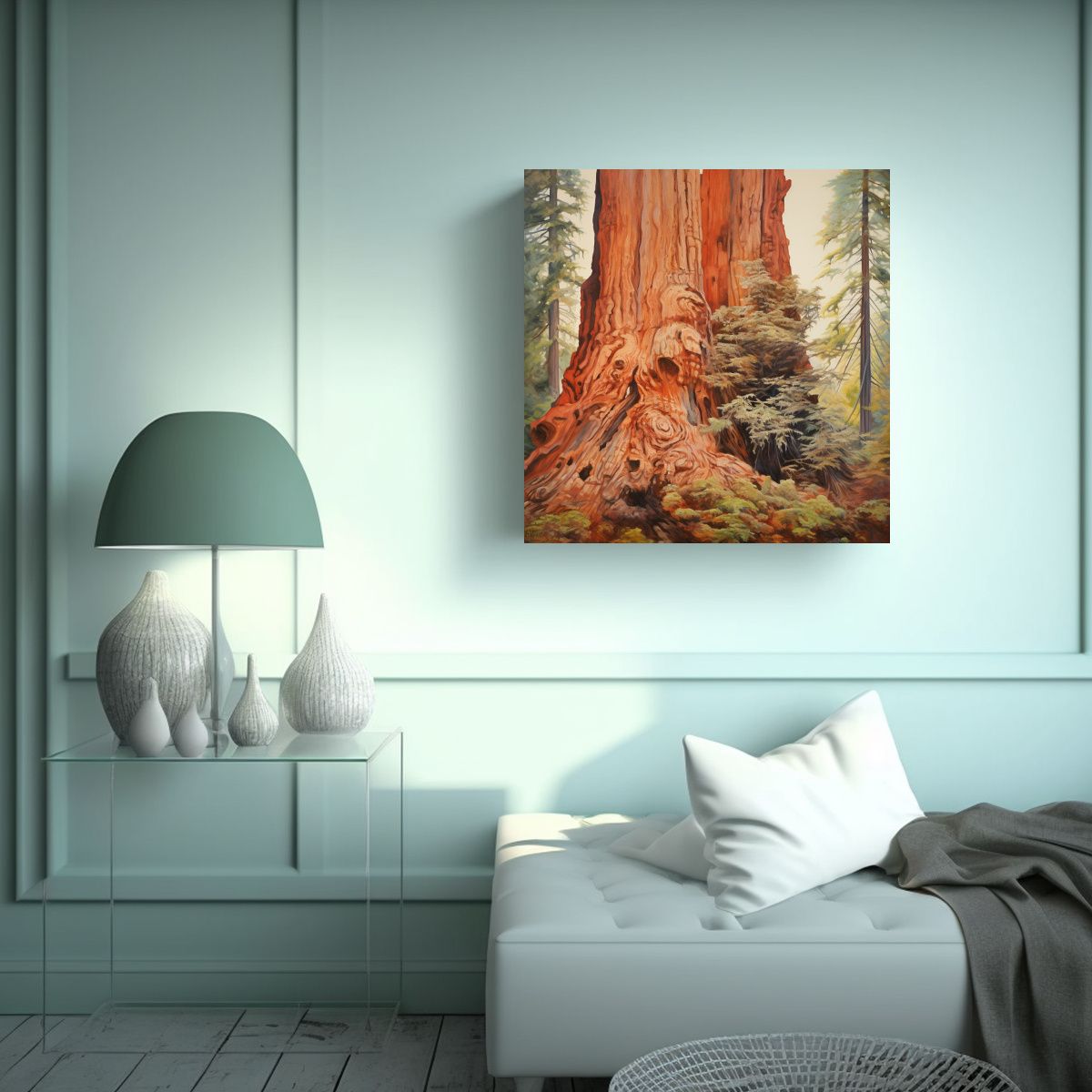 GENERICO - Pintura Abstracta De árbol Secuoya En Lienzo 50x50 Cm