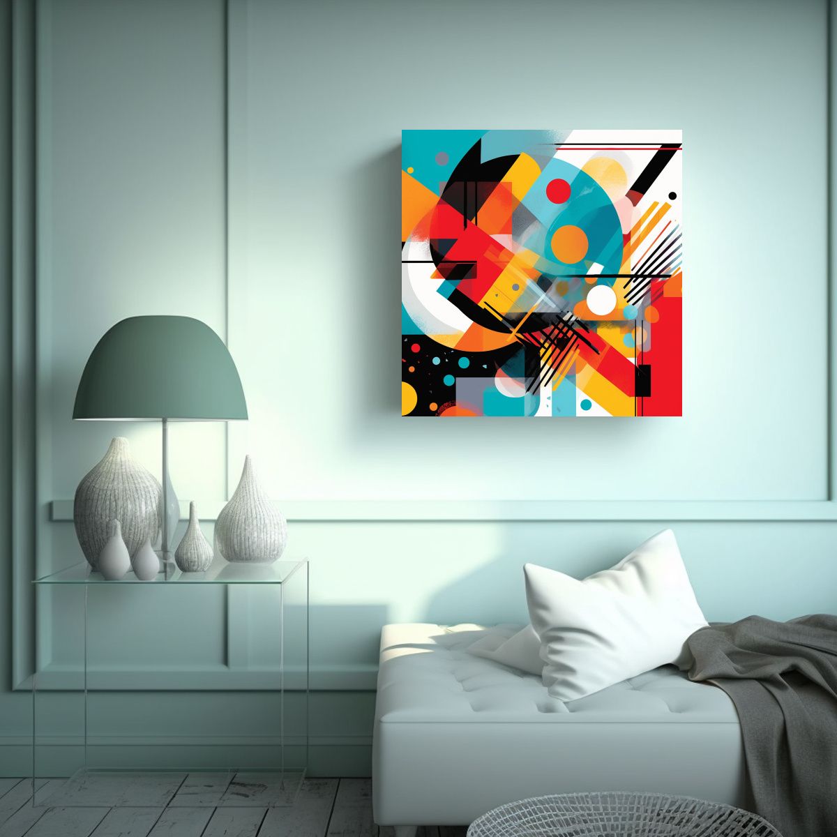 GENERICO - Pintura Abstracta De Pared Con Líneas Finas En 80x80 Cm