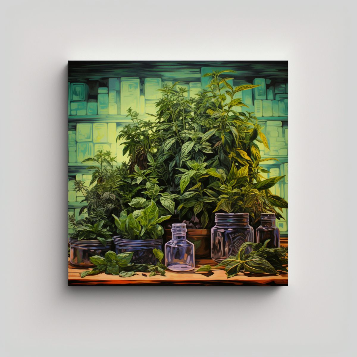 GENERICO - Cuadro Cuadrado Simétrico De Hierbas Abstractas 90x90 Cm