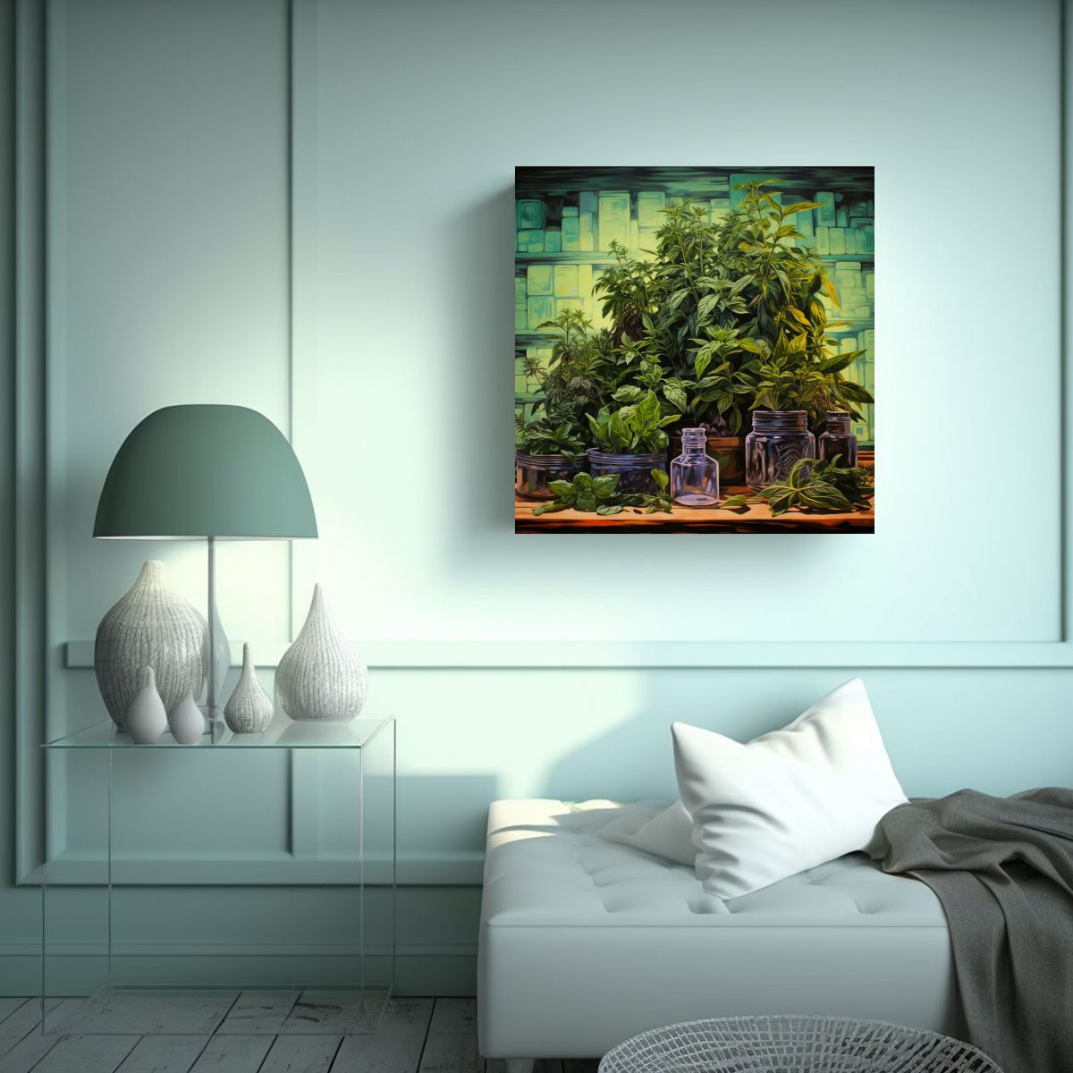 GENERICO - Cuadro Cuadrado Simétrico De Hierbas Abstractas 90x90 Cm