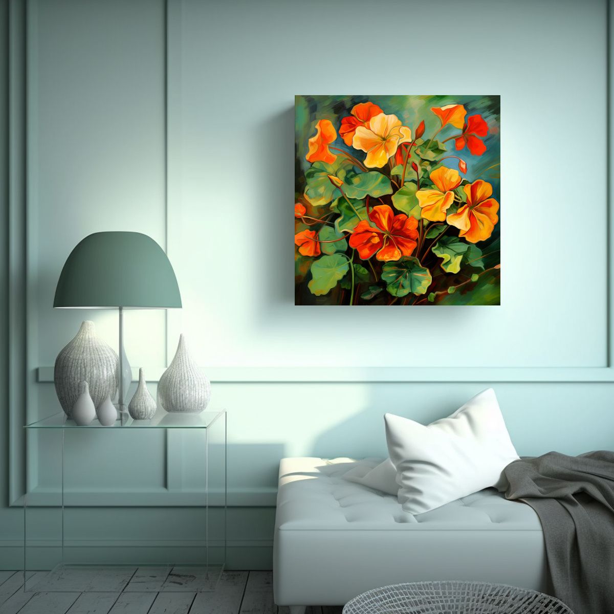 GENERICO - Pintura Abstracta De Nasturtium Herbs Con 80x80 Cm
