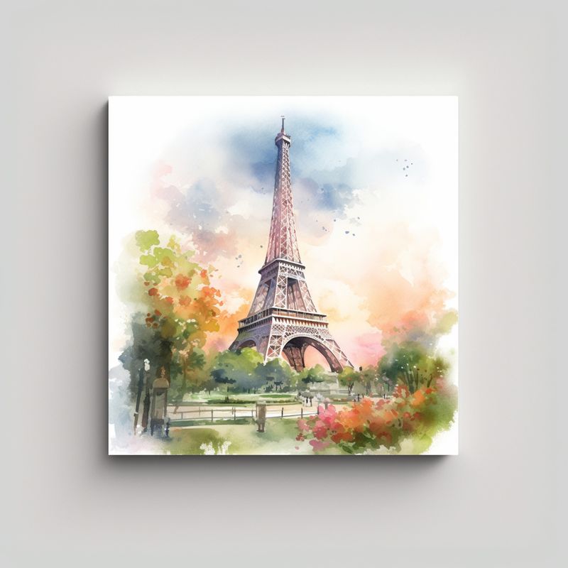 GENERICO - Cuadro Acuarela Baño Eiffel Tower En La Mañana. 90x90 Cm