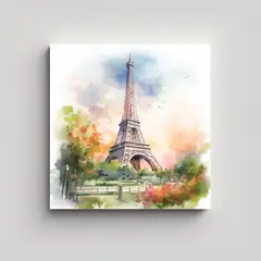 GENERICO - Cuadro Acuarela Baño Eiffel Tower En La Mañana 50x50 Cm
