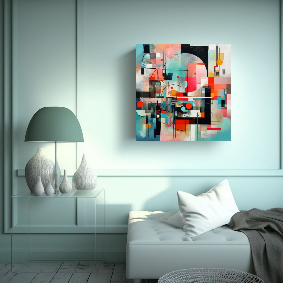 GENERICO - Cuadro Abstracto Flores Colores Vivos Moderno 70x70 Cm