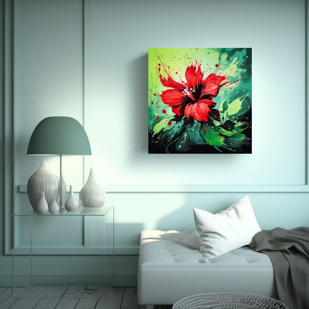 GENERICO - Cuadro Moderno Duradero En Colores Verde Y Rojo 80x80 Cm