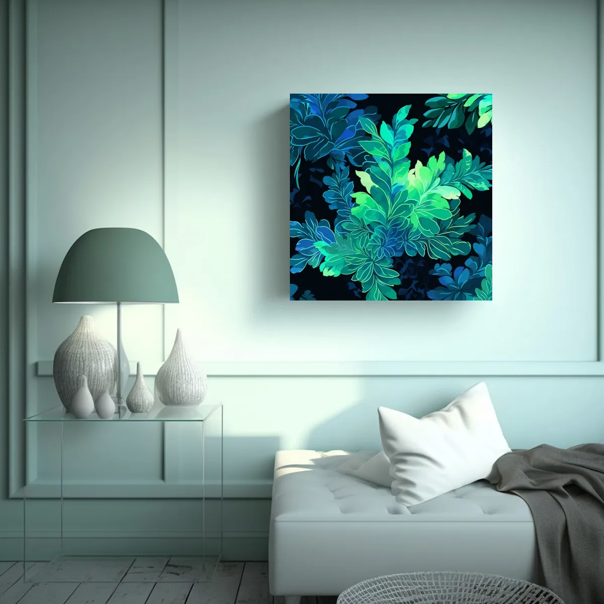 GENERICO - Cuadro Impreso Temática Verde Y Azul Atmosfera 90x90 Cm