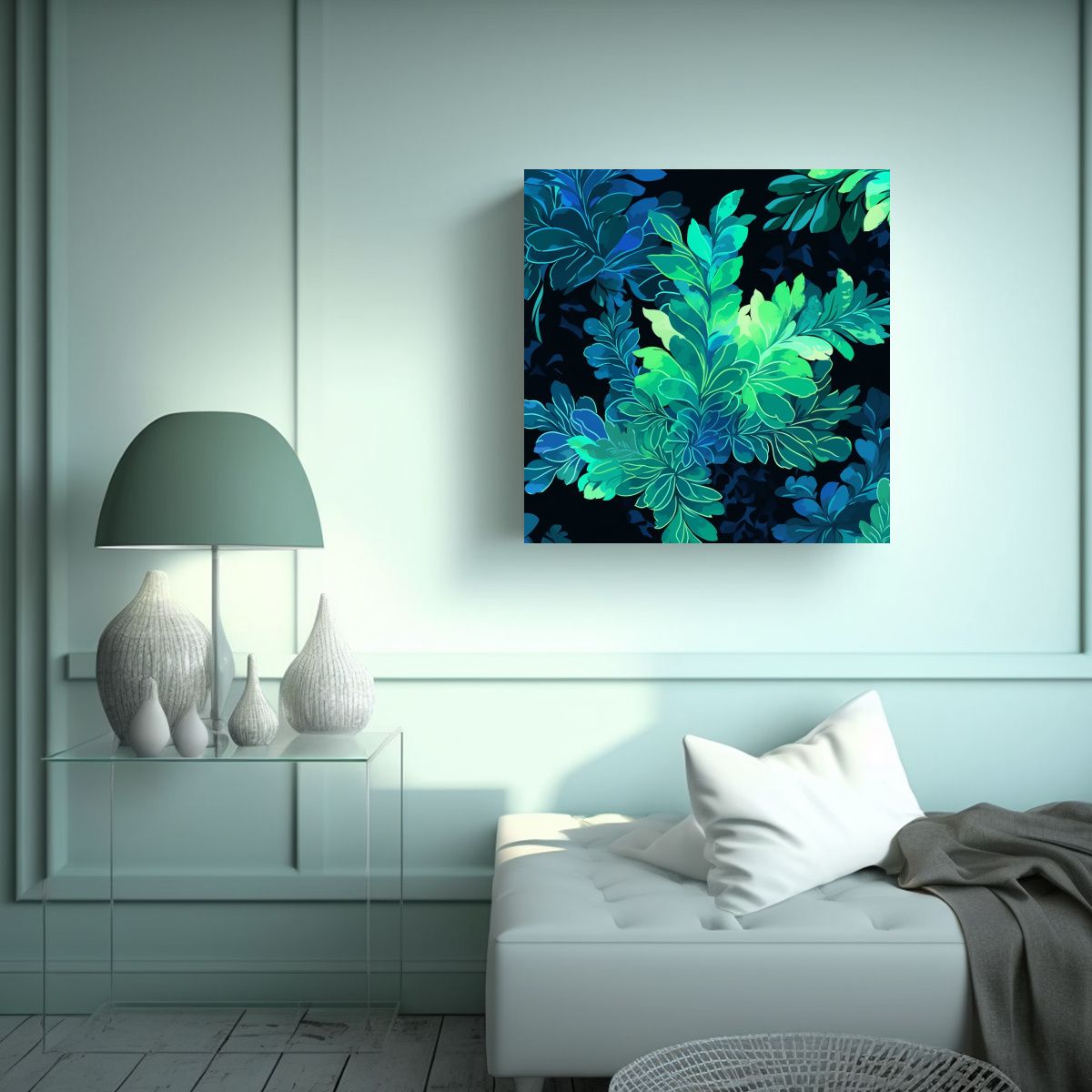 GENERICO - Cuadro Impreso Temática Verde Y Azul Atmosfera 80x80 Cm