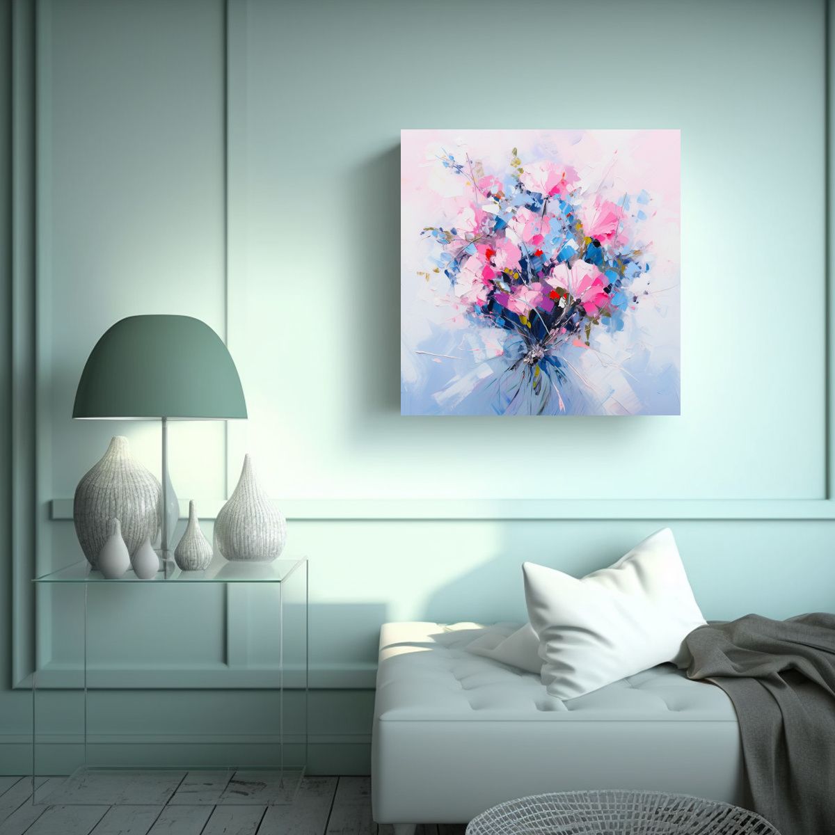 GENERICO - Cuadro Abstracto Moderno En Tonos Rosa Y Azul 70x70 Cm