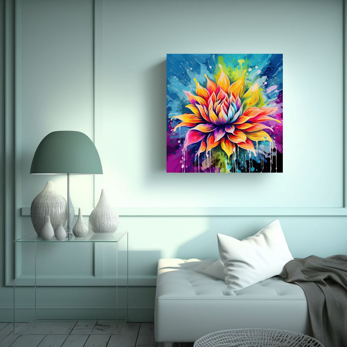 GENERICO - Pintura Decorativa Acuarela Rainbow Colors 80x80 Cm