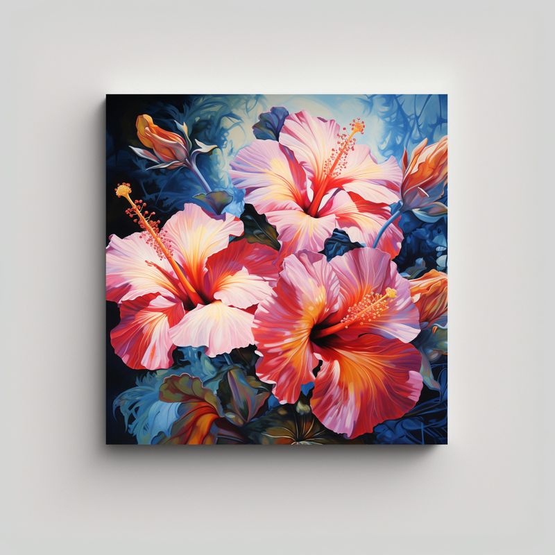 GENERICO - Pintura Abstracta De Flores De Hibisco Detallada 90x90 Cm