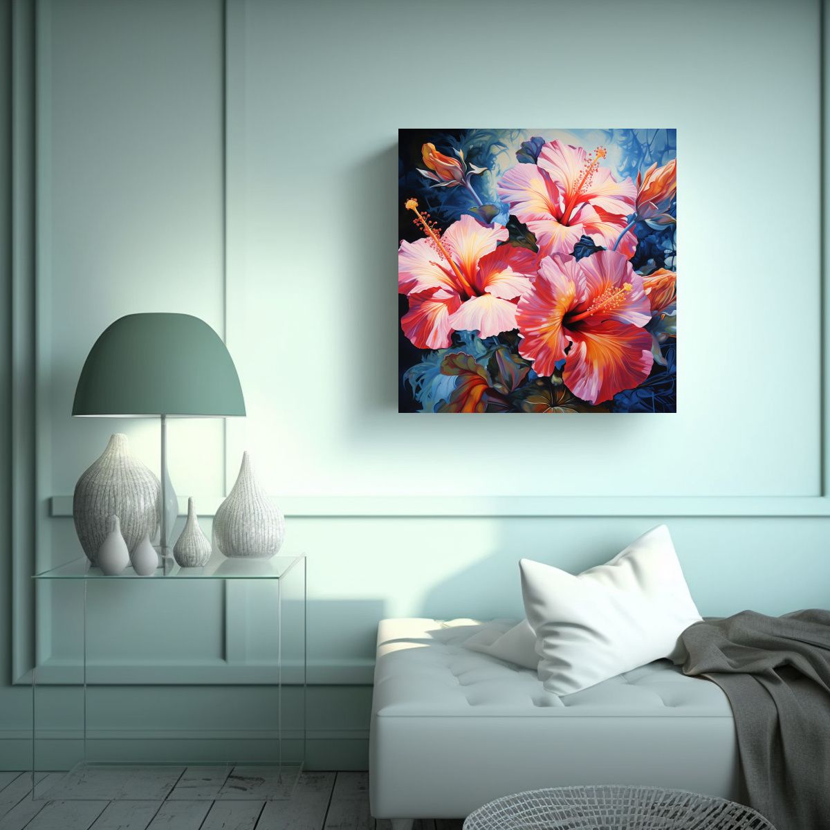 GENERICO - Pintura Abstracta De Flores De Hibisco Detallada 70x70 Cm