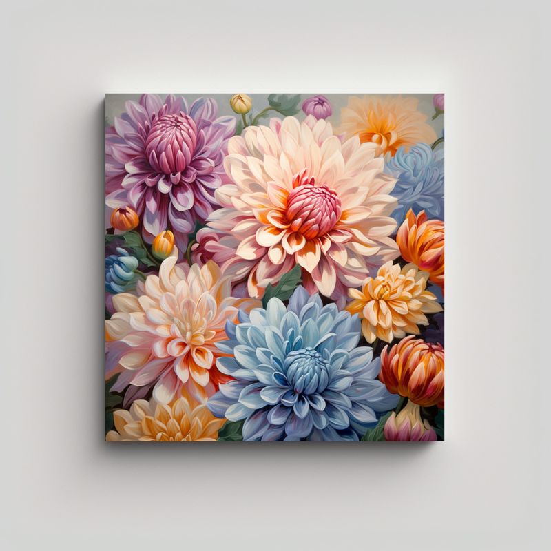 GENERICO - Pintura Abstracta De Dalias En Estilo De óleo 80x80 Cm