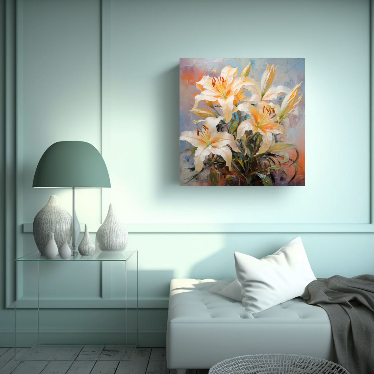 GENERICO - Pintura Abstracta De Lirios Majestuosos Lienzo 80x80 Cm