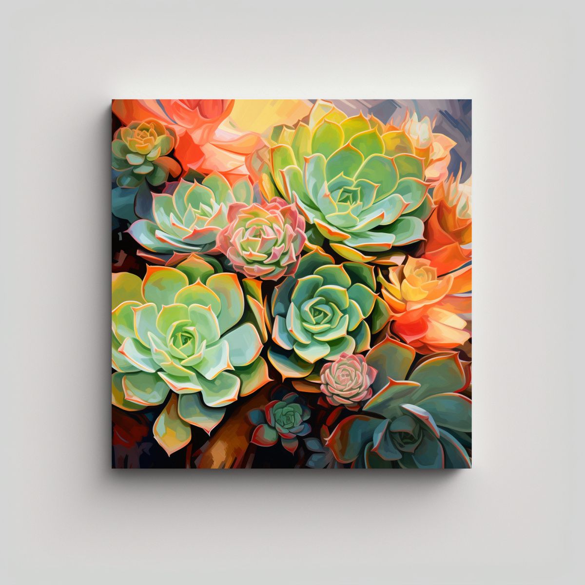 GENERICO - Pintura Abstracta De Perspectiva Con Suculentas Y 90x90 Cm
