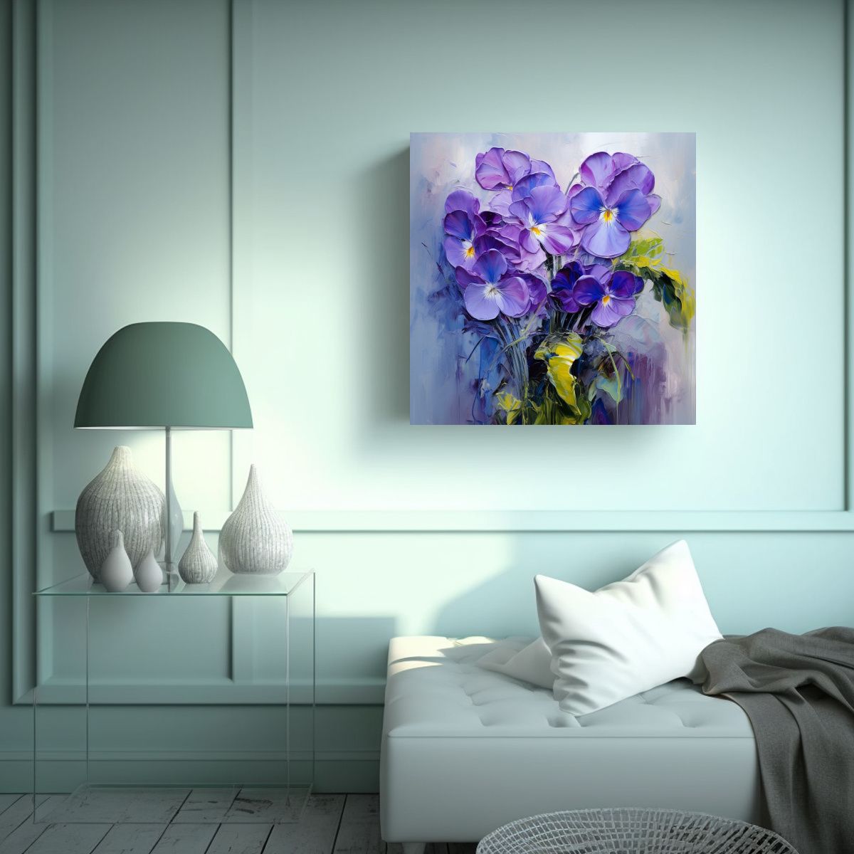 GENERICO - Pintura Abstracta De Flores Violetas En óleo De 60x60 Cm