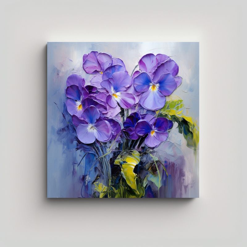 GENERICO - Pintura Abstracta De Flores Violetas En óleo De 50x50 Cm