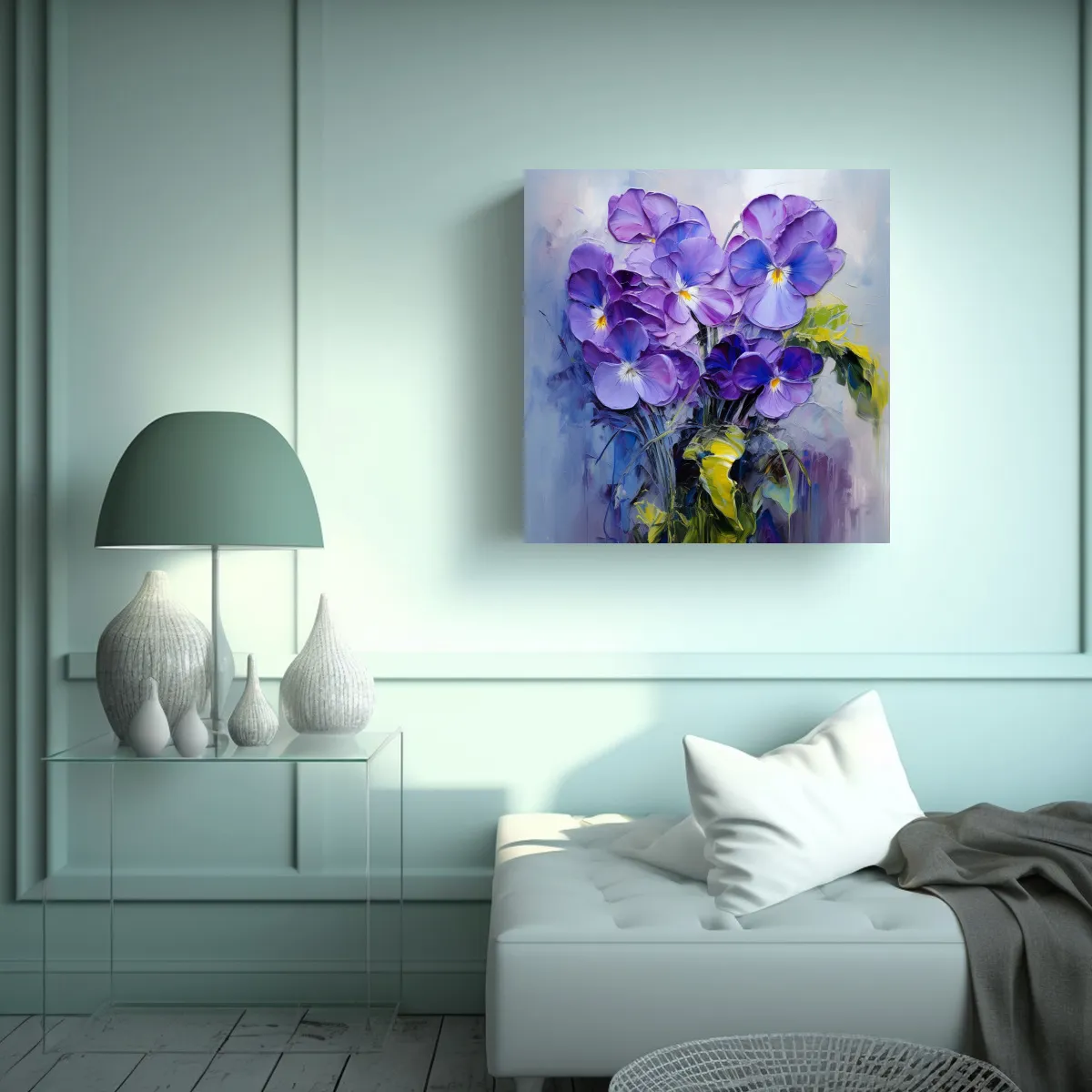 GENERICO - Pintura Abstracta De Flores Violetas En óleo De 50x50 Cm