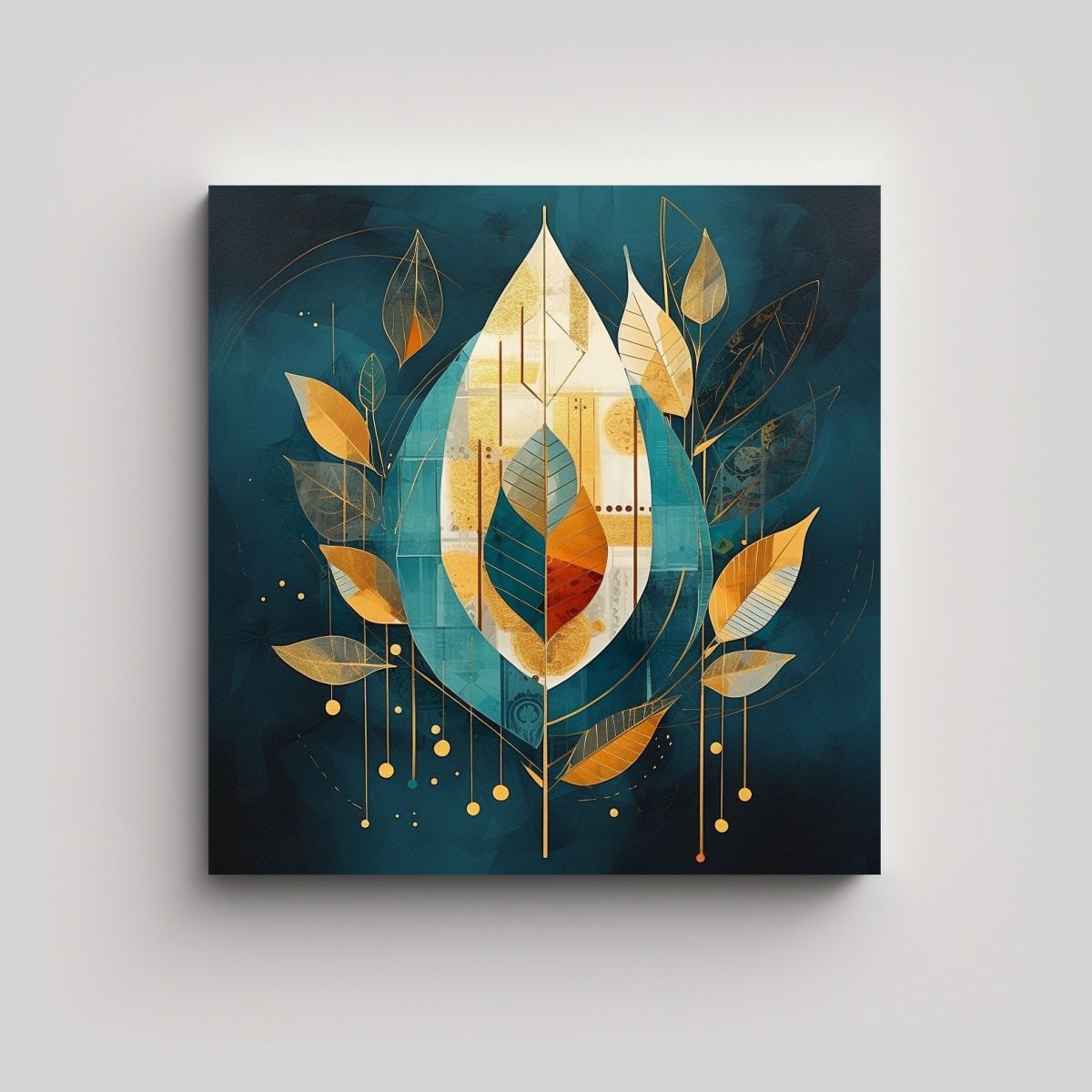 GENERICO - Pintura Decorativa Abstracta De Hoja En Petrol 60x60 Cm