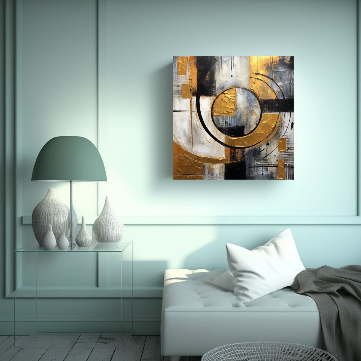 GENERICO - Cuadro Moderno Enigmático Arte Abstracto Dorado 50x50 Cm
