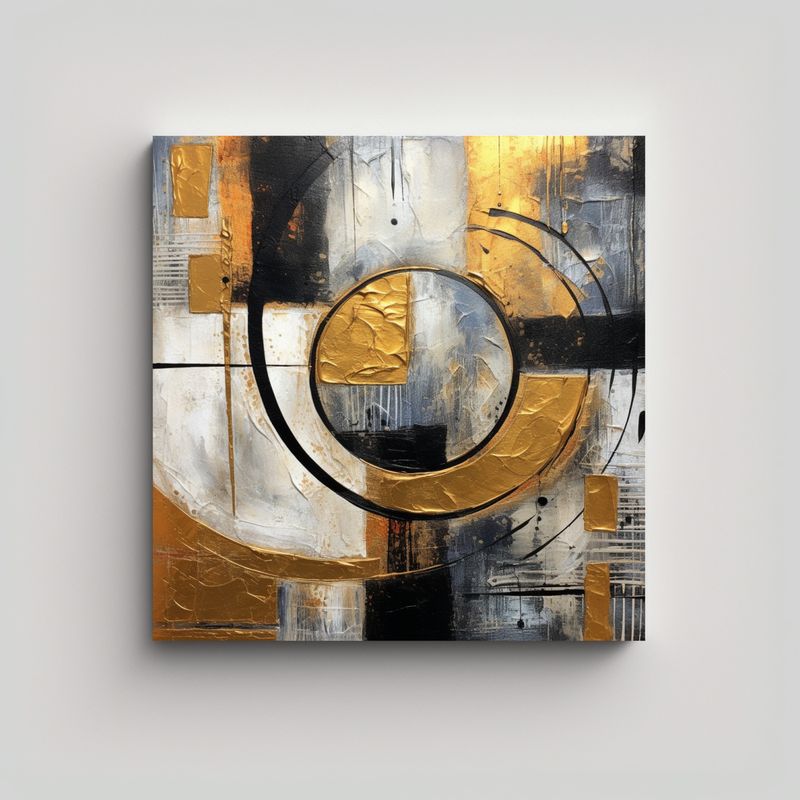 GENERICO - Cuadro Moderno Enigmático Arte Abstracto Dorado 60x60 Cm