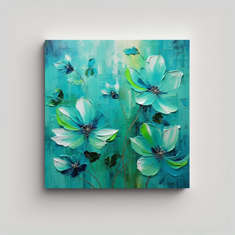 GENERICO - Pintura En Lienzo De Flores En Colores Verde Y 50x50 Cm