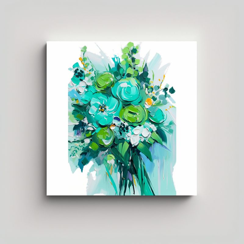 GENERICO - Pintura En Lienzo De Flores En Colores Verde Y 80x80 Cm