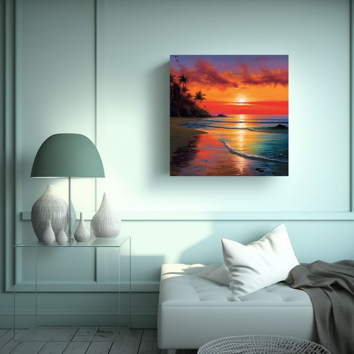 GENERICO - Pintura Decorativa De Pared Con Atardecer En La 70x70 Cm.