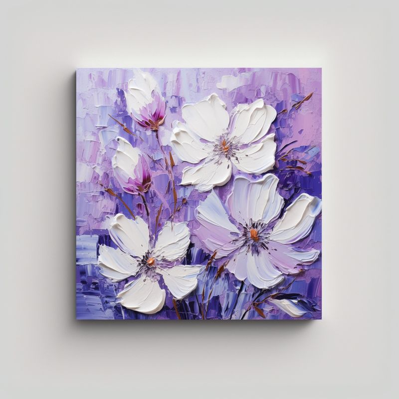 GENERICO - Pintura De Flores Moradas Y Blancas En Lienzo 90x90 Cm