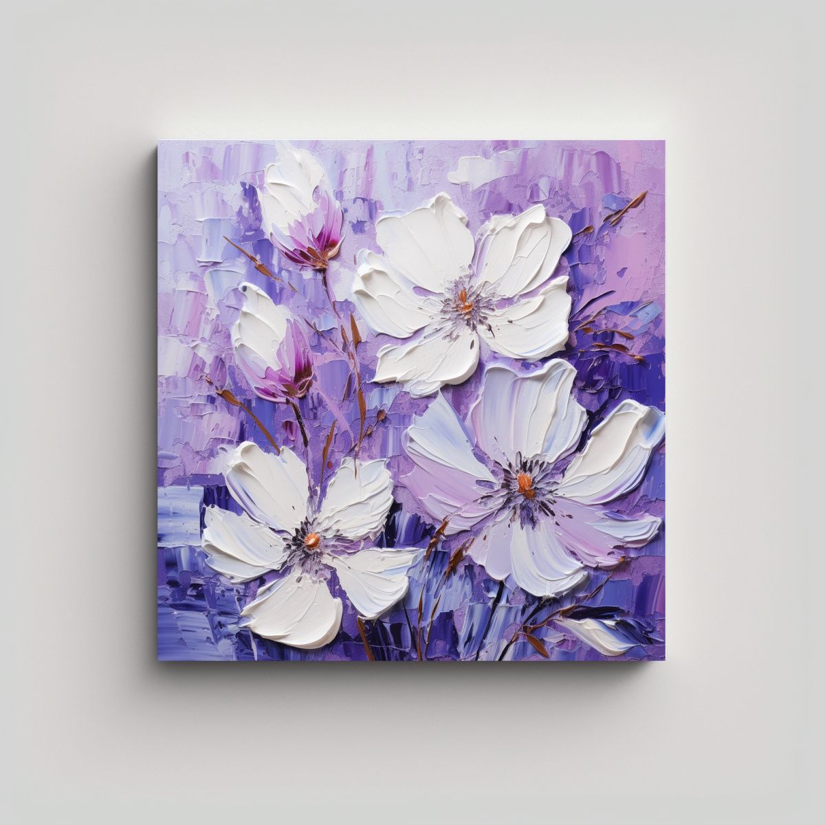 GENERICO - Pintura De Flores Moradas Y Blancas En Lienzo 50x50 Cm