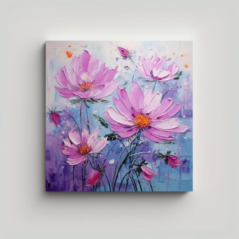 GENERICO - Pintura De Flores En Lienzo Con Detalles En 90x90 Cm