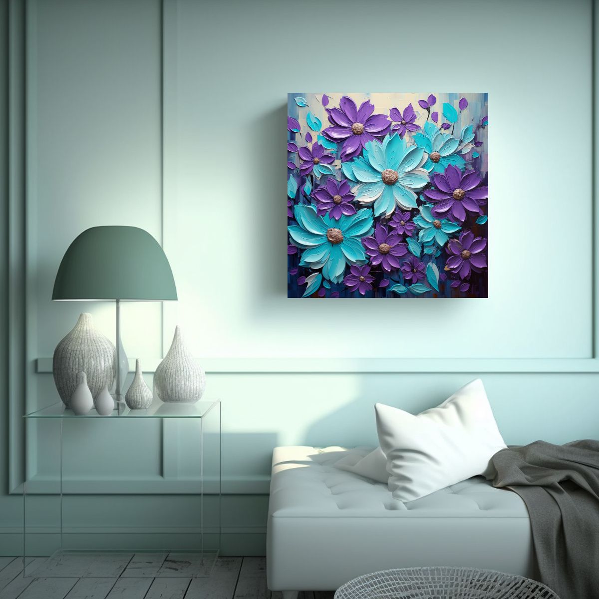 GENERICO - Pintura En Lienzo De Flores En Tonos Púrpura Y 90x90 Cm