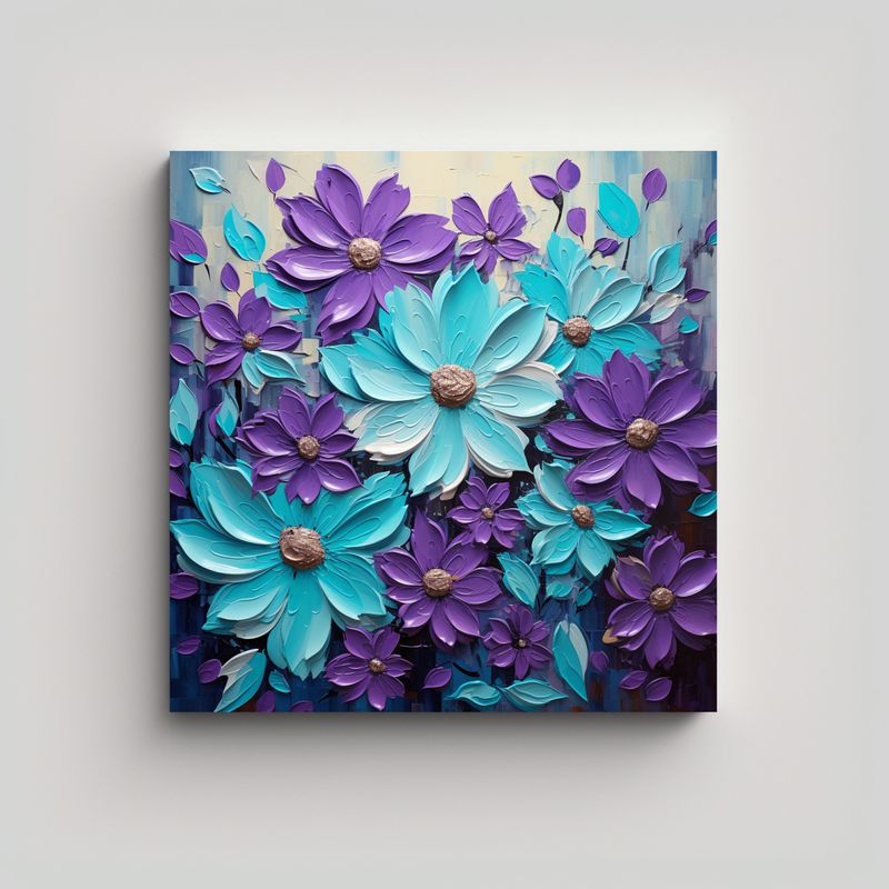 GENERICO - Pintura En Lienzo De Flores En Tonos Púrpura Y 80x80 Cm
