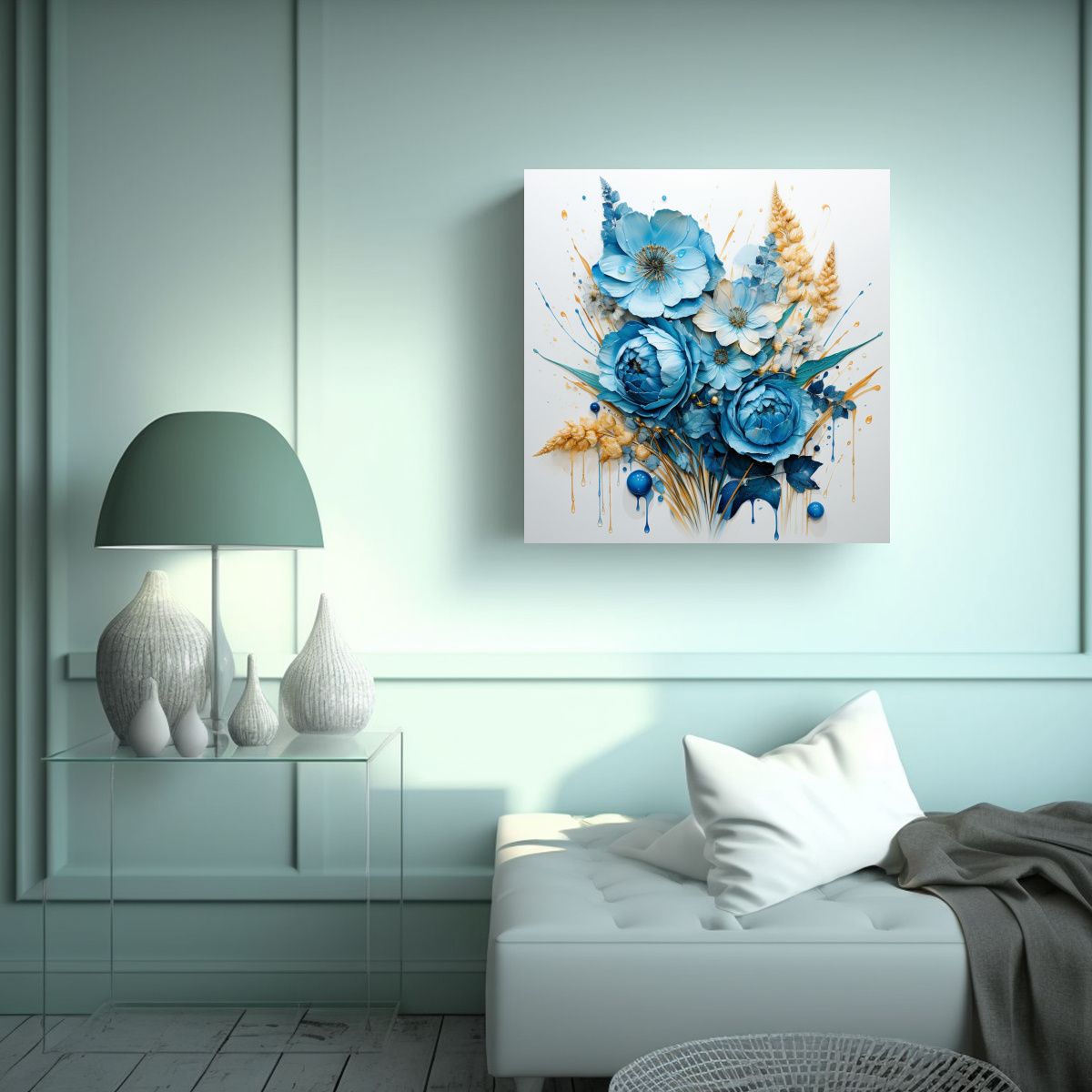 GENERICO - Lienzo De Tela Quinoa Grains En Turquesa Y Azul, 90x90 Cm