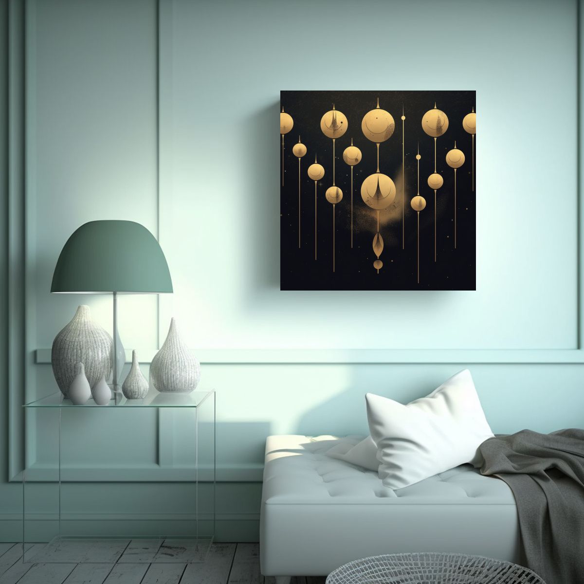 GENERICO - Pintura De Luna Dorada En El Cielo En Bastidor De 50x50 Cm